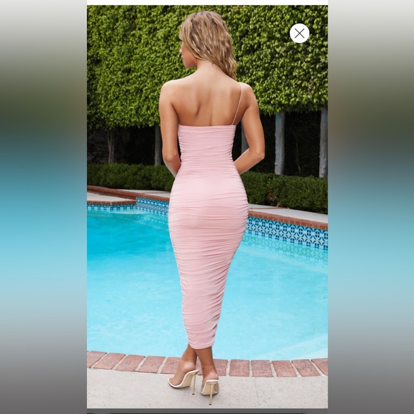 Size 4 Red Oh Polly You’re The One Asymmetric Ruched Midaxi Dress in Dark Red - Picture 6 of 6